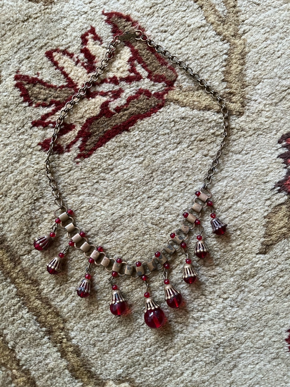 Vintage Red Drop Fringe Necklace
